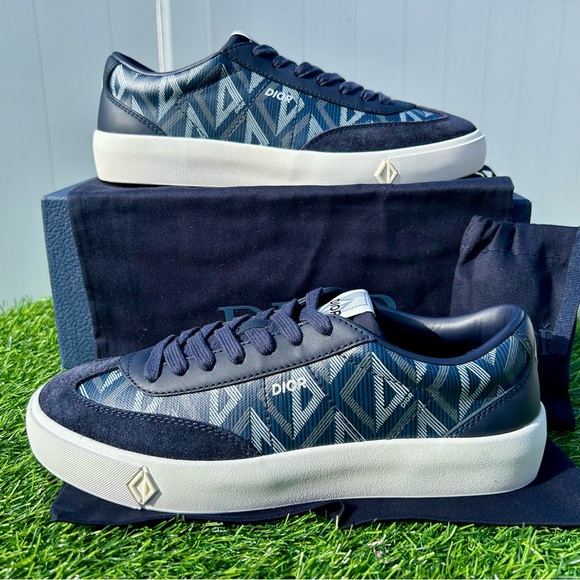 DIOR M-B101 SNEAKER CD DIAMOND MONOGRAM LOGO NAVY BLUE LEATHER SZ 40 NEW! - Picture 9 of 16